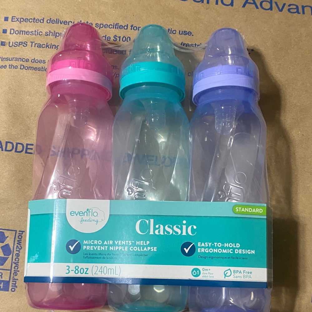 (2setsof3) Feeding Classic Baby Bottles - Pink, Blue, Purple